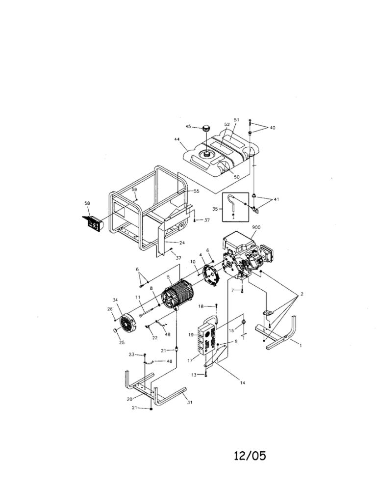 Main Unit Diagram and Parts List for 030238  Briggs and Stratton Generator